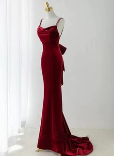 Wine Red Straps Low Back Mermaid Long Party Dress, Wine Red Evening Dr – BeautyDressy Red Wedding Party, Wine Red Wedding, Beaded Party Dress, Long Party Dress, Floral Dress Formal, Floor Length Prom Dresses, Red Evening Dress, Prom Ideas, Blue Evening Dresses