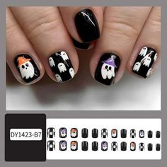 24 Pc Halloween Nail Stickers Short Oval Shaped Fake Nail Spider Design Halloween Nail Stickers Complete Set Of Halloween Stickers FeaturesHalloween Press on NailsHalloween black press on nails with ghostpattern make you look moreEasy to create a Halloween happy during Halloween timePackage IncludeYou will receive 24pcs halloween fake nails24pcs double-side glue stickers1pcs nail file1 wooden stickdont need to purchaseThese short press on nails with designs are made of Halloween Nails Gel, Halloween Fake Nails, Fake Nail Tips, Ideas Uñas, Cartoon Nails, Spooky Nails, 2023 Nails, Nails Cute