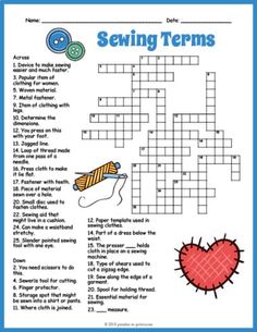 a crossword puzzle with sewing items on it and the words sewing terms written below