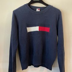 Pre owned women’s pullover lightweight Tommy Jeans sweater size large. Looks faded but that’s how it’s has always been, that’s the color. Shoulder to shoulder 15” Armpit to armpit 18” Height shoulder down 20” Waist 15” Sleeve length 26” Casual Blue Tommy Hilfiger Sweater, Tommy Sweater Outfit, Tommy Sweater, Blue Knit Sweater, Classic Logo, Tommy Hilfiger Women, Tommy Jeans, Blue Sweaters, Knit Sweater