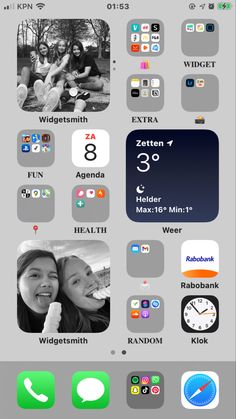 an iphone screen with several different icons and numbers on the phone, as well as two people