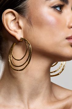 Trilogy | Gold Layered Hoop Earrings Thigh Jewelry, Latin American Culture, Chunky Gold Jewelry, Stained Glass Earrings, Health And Hygiene, Making Stained Glass, Bold Necklace, Hoop Design, Pierced Jewelry