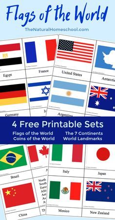 four free printable flags of the world with text overlay that says 4 free printable flags of the world