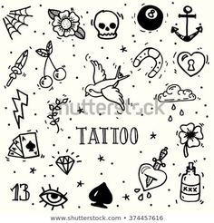 tattoo icons and symbols on white background