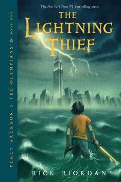 the lightning thief by rick rodan book cover with an image of a man in a boat