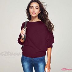 Qteee - Fashionable Oversized Batwing Sleeve Knit Sweater Fall Drop Shoulder Sweater, Casual Soft Knit Tops With Batwing Sleeve, Casual Soft Knit Top With Batwing Sleeves, Casual Soft Knit Batwing Sleeve Tops, Casual Batwing Sleeve Sweater For Layering, Cozy Oversized Fine Knit Tops, Solid Drop Shoulder Sweater For Fall, Solid Color Drop Shoulder Sweater For Fall, Fall Batwing Sleeve Sweatshirt For Layering