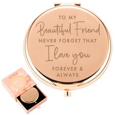 PRICES MAY VARY. 💕 MAKE YOUR FRIEND'S HEART SMILE: A real friend is hard to find, so when her birthday rolls around, look no further for a bestfriend birthday present. Show her just how much she means to you with this luxurious rose gold compact mirror. 💕 CELEBRATE YOUR FRIENDSHIP ANY DAY OF THE YEAR: Let your bestie know you will always be there to ride out life’s challenges. Reading "I Love You Friend", the Hendson mirror makes a great Christmas, graduation, or anniversary gift for her. 💕 G Gold Compact Mirror, Best Friend Birthday Gifts, Friend Gift Ideas, Gifts For Friend, Women Friendship, Love You Friend, Gift Ideas For Women, 1 Rose, Wife Birthday