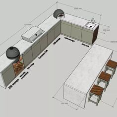 a drawing of a kitchen with an oven, sink and countertop area in it