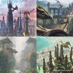 the concept art for godzilla's city is shown in three different stages