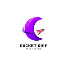 the rocket ship logo is purple and has a small bird on it's tail