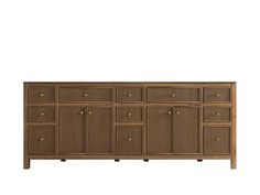 the sideboard is made out of wood and has many drawers on one side, with two