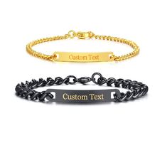 PRICES MAY VARY. Title: Gloriginal Amazing Custom Engraving Stainless Steel Couple Bracelets for Women Men Black and Gold Bracelet Matching Set. Product Type: Departments > Men > Jewelry > Bracelets > Link Customized Black Stainless Steel Bracelet, Customizable Black Stainless Steel Name Bracelet, Personalized Black Rectangular Bracelets, Rectangular Engraved Stainless Steel Bracelets, Black And Gold Bracelet, Cheap Personalized Couples Bracelets, Jewelry Matching, Bracelet Matching, Stainless Bracelet