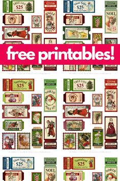 free printable for Christmas crafts - junk journal and scrapbook supplies Christmas Stamps Printable, Christmas Ephemera Ideas, Free Christmas Ephemera, Christmas Junk Journal Tags, Junk Journal Collage Ideas, Christmas Ephemera Free Printables, Christmas Labels Printables Free, Vintage Christmas Images Printables Free, Junk Journal Ephemera Ideas