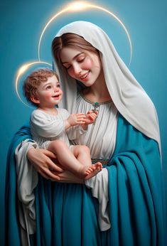 a painting of the virgin mary holding a baby jesus