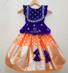 Lehanga Blouses For Kids, Kids Pavadai Blouse Designs, Langa Blouse For Kids, Langa Blouse, Pattu Langa, Pattu Pavadai, Kids Dress Collection, Girls Dresses Diy, Kids Blouse Designs