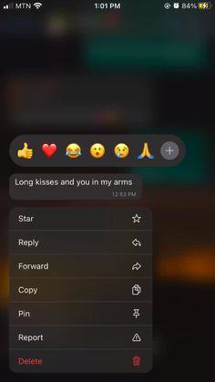 an iphone screen with the message'long kisses and you in my arms'on it