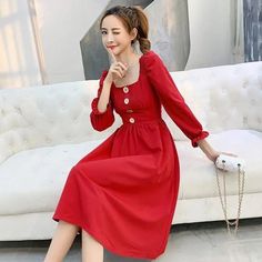 Size: Us Small (S) Length: 34" (85.5cm) Bust: 35" (88cm) Waist: 27.5" (70cm) Shoulder: 14" (35cm) Elegant Red Maxi Dress With Square Neck, Elegant Red Square Neck Maxi Dress, Chic Red Maxi Dress With Square Neck, Chic Red Square Neck Maxi Dress, Red Square Neck Dress For Fall, Style Red Dress, Hepburn Style, Lady In Red, Red Dress