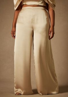 Satin Wide Leg Pants Outfit, Bridal Pants, Satin Wide Leg Pants, Trousers Women Wide Leg, Pants Plus Size, Plus Size Designers, Plus Size Pants, Swimsuits For All, Stretch Satin