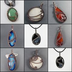 nine different pendants are shown in multiple pictures