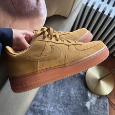 Brand New (Comes With Box) Brown Suede Nike Air Force 1 Lv8 3 *Bought Kid Size But Fits A Women 8.5-9* Can Be Unisex Price Firm Nike Brown Shoes, Nike Air Force Brown, Nike Shoes Brown, Tan Air Force 1, Suede Air Force 1, Brown Nikes, Brown Air Force 1, Air Force 1 Brown, Brown Nike Shoes