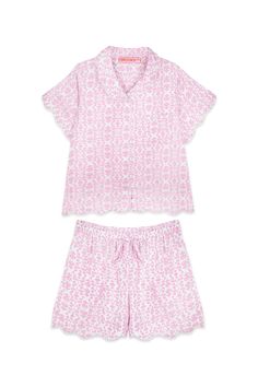 Snooze away in style. Crafted from a buttery soft cotton with a scalloped trim, these pajamas will truly have you feeling like a sleeping beauty. Mix and match our Short and Long Pajamas to suit your style, but please note this set is sold as a short sleeve top with shorts. Sleeping Wear Pajamas, Aesthetic Wishlist Ideas, Long Pajamas, Cute Pjs, Cute Pajama Sets, Pink Pajamas, Park Designs, Drawstring Waist Shorts, Cute Pajamas