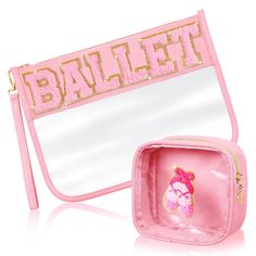 PRICES MAY VARY. Quality Material: the ballet makeup bag mainly adopts nylon PVC materials, sturdy and waterproof, scratch resistant and easy to clean with damp cloth, could store and provide protection to your stuff for long time Chenille Letter Cosmetic Bag: there are 2 pieces of preppy bags with 2 different designs, large one is firmly embroidered with the letter patch [BALLET] and golden glitter border, small one is designed with a shoes patch, stylish and novel appearance is favored among w Bags Preppy, Ballet Makeup, Ballet Gifts, Clear Pouch, Preppy Bags, Organizer Purse, Ballet Gift, Letter Bag, Makeup Train Case