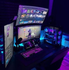 two computer monitors sitting next to each other on top of a desk in front of a keyboard and mouse