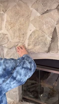 Magnolia Stone Fireplace, Fireplace Mortar Makeover, Stone Fireplace Over Grout, Mortar Wash Fireplace, Painting A Stone Fireplace Ideas, Stone Chimney Makeover, Stone Veneer Fireplace Diy, 70s Fireplace Makeover Stone, Grey Limewash Fireplace