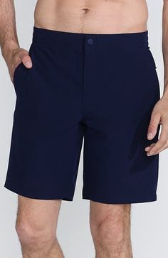 For when you're mowing the lawn one minute and running through the sprinkler with the kids the next. These swim shorts are perfect for comfortable summer living. They give you all the benefits of traditional swim trunks, but with classic shorts styling. Four-way stretch fabric is made to move with you as you check off your to-do list. Water-repellant fabric with a knit hydroliner underneath fast tracks drying time. And don't miss the details that take these shorts over the top. A front fly with Casual Swim Trunks With Upf 50+ For Summer Activities, Casual Swim Trunks With Upf 50+ For Summer, Sporty Short Swim Trunks For Summer Activities, Casual Bottoms With Built-in Shorts For Summer Activities, Navy Go-dry Bottoms For Summer, Go-dry Swim Trunks With 4-way Stretch, Go-dry 4-way Stretch Swim Trunks, Swimming Swim Trunks With 4-way Stretch, Shorts Styling