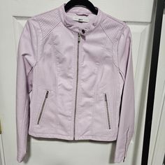 Size Small Faux Leather Lavender Jacket Lavender Outerwear With Pockets For Spring, Fitted Lavender Outerwear For Spring, Lavender Outerwear For Spring Workwear, Casual Lavender Outerwear For Spring, Purple Long Sleeve Leather Jacket For Spring, Lavender Jacket, Faux Leather Jacket, Faux Leather Jackets, Color Purple