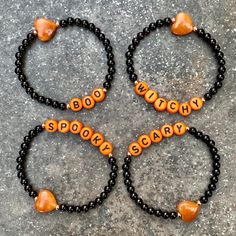 All made of genuine Onyx and Rose Hematite Gemstones, and Orange Aventurine. Kids size 6 inch, 6.25 inch or 6.5 inch available Fun piece to break out every Halloween. Nice addition to your jewelry box and gives you the gemstone properties. Our gemstone bracelets are all original designs by Lisa Beth and LDE Affinity Jewelry. They are hand crafted with passion and love in our Southern California studio. The beads are strung on latex free professional elastic to provide strength, flexibility and l Personalized Halloween Beaded Bracelets, Personalized Beaded Bracelets For Halloween, Customized Beaded Bracelets For Halloween Gift, Handmade Stretch Bracelet For Halloween, Orange Aventurine, Gemstone Properties, Protection Stones, Break Out, Gemstone Bracelets