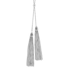 Silver Necklace with Tassels Luxury Evening Jewelry With Tassels, Luxury Formal Tassel Jewelry, Luxury Dangle Tassel Jewelry, Elegant Evening Jewelry With Tassels, Chic Long Tassel Necklaces, Adjustable Lariat Jewelry With Tassels, Chic Silver Jewelry With Tassels, Elegant Long Tassel Necklace With Fringe, Chic Adjustable Tassel Jewelry