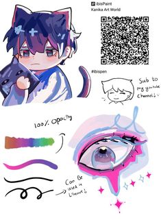 an anime character's eye with different colors and designs on the front, side and back