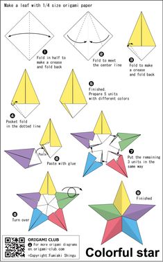 instructions to make an origami bird in different colors and sizes, with the instructions below