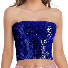 PRICES MAY VARY. Hand wash, line dry. 12 " long Material: 20% Polyester and 80% Sequins One size fits most. Can be worn as a mini skirt Easy to put on and out. This glitter tank top is made with elasticity material. Add shine to your Mardi Gras party outfit with a Sequin vest Top. Also a nice choice for night out disco top. These sparkly sequin halter tops are the perfect piece to add to your fashion outfit.
 Luxurious, super stretch and sexy sequin tube top. Our gold sequin crop tops are made w Mardi Gras Party Outfit, Tops For Party, Mermaid Crop Top, Gold Sequin Crop Top, Sequin Halter Top, Top Azul, Skirt Streetwear, Skirts Flowy, Outer Design