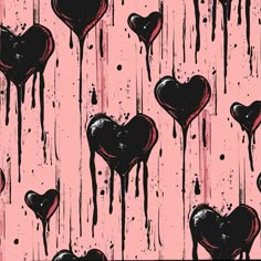 black and pink hearts are dripping down from the wall