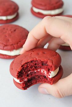 Ingredients: For the Red Velvet Cookies: 2 cups all-purpose flour 1 tbsp cocoa powder 1 tsp baking powder 1/2 tsp baking soda 1/4 tsp salt 1 cup granulated sugar 1/2 cup unsalted butter, softened 1 large egg 1 tsp vanilla extract 1 tbsp red food coloring 1/2 cup buttermilk 1 tsp vinegar For the Cream Cheese Filling: 8 oz cream cheese, softened 1/4 cup unsalted butter, softened 1 tsp vanilla extract 2 cups powdered sugar Pinch of salt