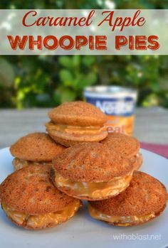 caramel apple whoopie pies on a white plate