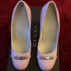 Size 7.5 Silver Tone Buckle With Traditional Signature Gucci Links. Blush Is In!! Get These For New Spring Wear. Super Cute And Comfy. Runs True To Size. Never Worn Gucci Pink Round Toe Heels, Gucci Pink Formal Heels, Pink Gucci Formal Heels, Formal Round Toe Heels With Horsebit Detail, Designer Heels With Horsebit Detail And Round Toe, Gucci Pink, Shoes Gucci, Spring Wear, Pink Shoes