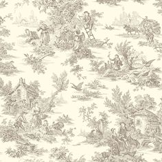 an old fashioned wallpaper with people and animals