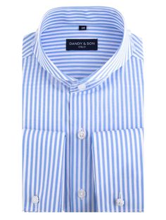 Dandy & Son Extreme Cutaway Collar shirt in big blue stripes and french cuffs flat lay French Cuff Shirts, Cutaway Collar, Scandinavian Fashion, French Cuff, Big Blue, Collared Shirt, Blue Shirt, Shirt Accessories, Dandy