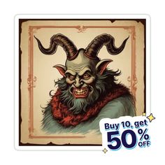 an image of a demon with horns on it's head and the words buy 10 get 50 % off