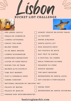 a list for the bucket list challenge with pictures and words on it, including an image of