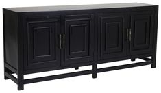 a black cabinet with three doors and two drawers