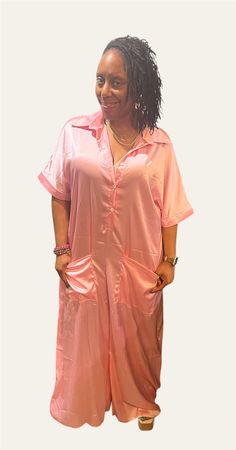 This fabulous jumpsuit is HOT!! It’s a wide leg jumpsuit with front pockets and it’s a free size item. Short Sleeve Jumpsuits And Rompers With Pockets For Loungewear, Summer Pink Wide Leg Jumpsuits And Rompers, Pink Wide Leg Jumpsuits And Rompers For Spring, Pink Wide Leg Jumpsuits And Rompers For Summer, Pink Wide-leg Jumpsuits For Spring, Short Sleeve Jumpsuits And Rompers With Pockets For Beach, Pink Overall Jumpsuit With Pockets, Summer Pink Jumpsuits And Rompers With Pockets, Oversized Jumpsuits And Rompers For Summer