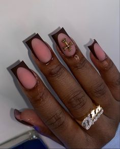 Brown Acrylic Nails, Brown Nail, Colored Acrylic Nails, French Tip Acrylic Nails, Work Nails, French Acrylic Nails