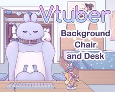 a cartoon character sitting in front of a computer on top of a desk next to a bed