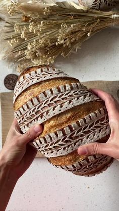 a person holding a loaf of bread in their hands