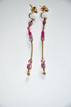 Gold-plated earrings, zircon hook  Gold-plated vintage tube Faceted Ruby and pink quartz Handmade item Length : 3,07 inch Pink Gold-plated Pierced Earrings, Pink Gold Plated Pierced Earrings, Elegant Pink Long Drop Earrings, Pink Dangle Gold Plated Earrings, Pink Gold Plated Dangle Earrings, Pink Jeweled Crystal Dangle Earrings, Pink Jeweled Dangle Earrings, Pink Dangle Linear Earrings As Gift, Pink Gemstone Dangle Jewelry