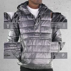 Men’s Popover Puffer Jacket with half zip closure with velcro and quilted seams offers hood with an elasticated drawstring and concealed press-studs at the top. Relaxed fit with proper shoulders, two waist pocket with a flap and concealed press-studs, and side pockets. Concealed elastication at the cuffs and at the hem for an adjustable fit. Stay warm and get tougher with our high-density puffer with Members only logo on arm.